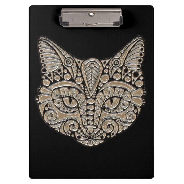 Art deco gold and black Egyptian style cat Clipboard (Front)