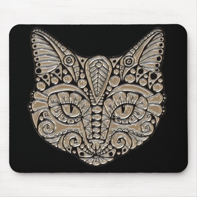 Art deco gold and black Egyptian style cat Mouse Mat (Front)