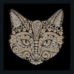 Art deco gold and black Egyptian style cat Poster<br><div class="desc">Art deco cat face done in an elegant jewel emblem style in colours of gold,  silver and black. For all cat lovers. A decorative,   vintage ,  egyptian style cat design</div>
