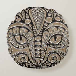 Art deco gold and black Egyptian style cat Round Cushion