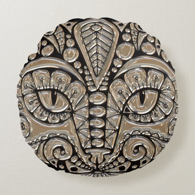 Art deco gold and black Egyptian style cat Round Cushion (Front)