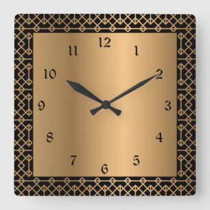 Art Deco Gold and Black Enchantment Square Wall Clock