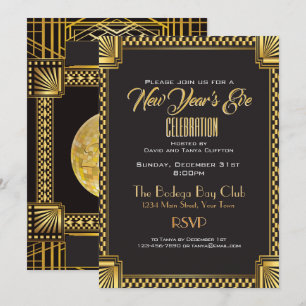Art Deco Gold and Black NYE Gatsby Style Invitation