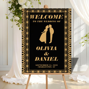 Art Deco Gold and Black Wedding Welcome Acrylic Sign