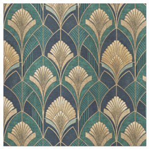 Art Deco Gold and Teal Geometric Abstract Pattern Fabric