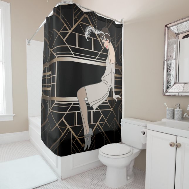 art deco,gold,black,1920,Gatsby,chic,pattern,girly Shower Curtain (In Situ)