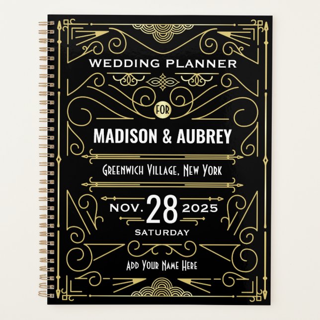 Art Deco Gold Black 1920s Elegant Gatsby Wedding Planner (Front)