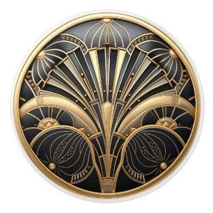 Art Deco Gold & Black Abstract Fan Design  Ceramic Knob
