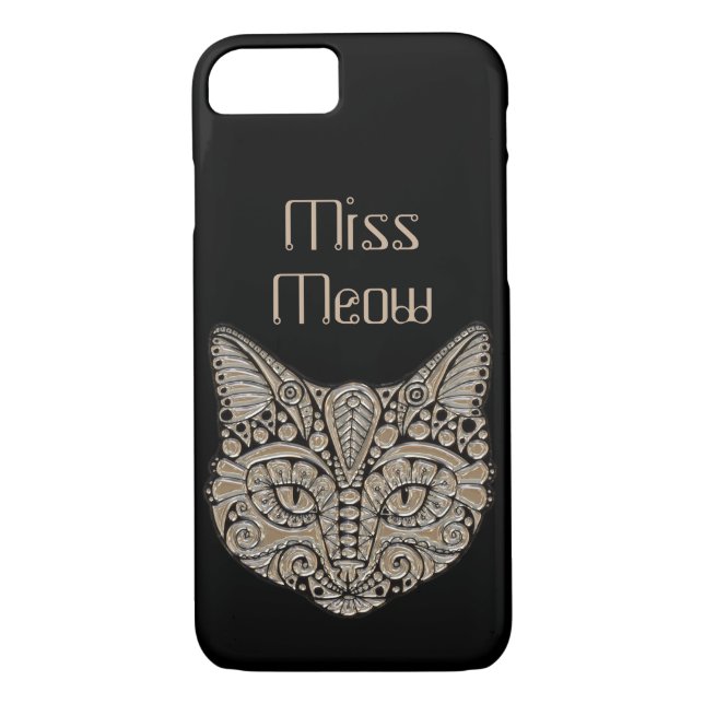 Art deco gold black Egyptian style cat Case-Mate iPhone Case (Back)