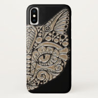 Art deco gold black Egyptian style cat face 