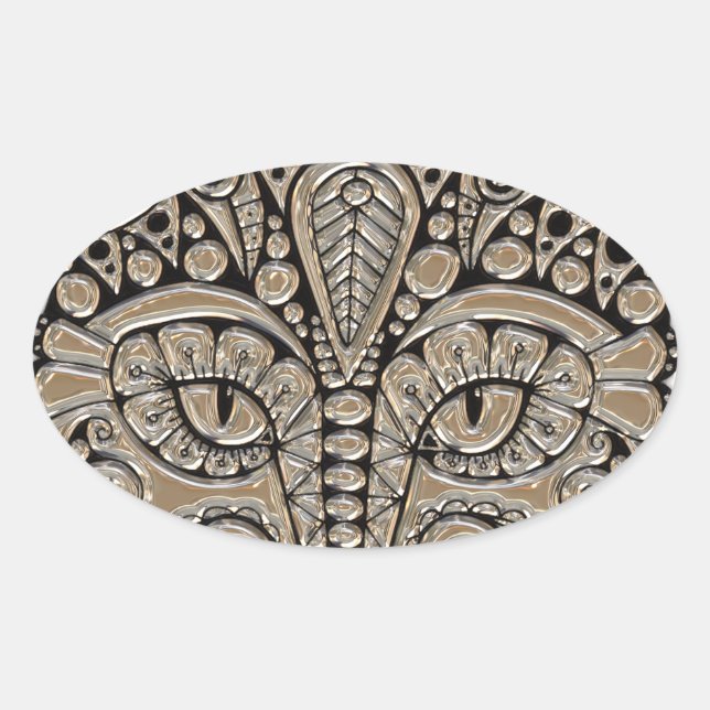 Art deco gold black Egyptian style cat Oval Sticker (Front)