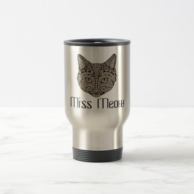 Art deco gold black Egyptian style cat Travel Mug (Center)