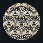Art Deco Gold Black Elegance: Roaring Twenties Large Clock<br><div class="desc">Art Deco pattern. Vintage gold black white background. Luxury seamless ornament. Roaring twenties motif Art Deco luxury pattern in gold, black, and white. Roaring twenties elegance. Embrace Mardi Gras spirit with a diamond-patterned, vibrant decor. art, deco, pattern, gold, 1920s, white, seamless, black, round, fan, tile, flower, background, abstract, illustration, texture,...</div>