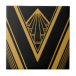 Art Deco Gold Black Elegant Geometric Crisp Tile<br><div class="desc">Crisp gold on black art deco style geometric detail ornament decorative ceramic tile. Please note that the gold here is a mustard yellow flat colour print and is not an actual gold foil.</div>