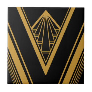 Art Deco Gold Black Elegant Geometric Crisp Tile