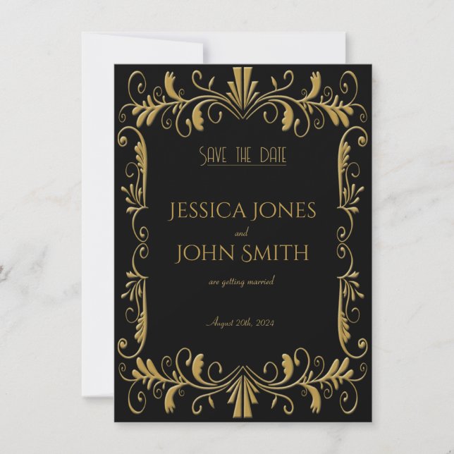 Art deco gold black elegant wedding invitation (Front)