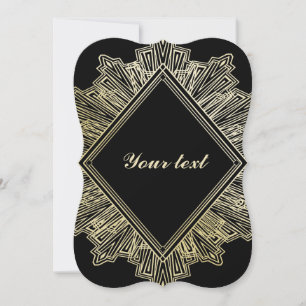 Art Deco gold black elegant wedding invitations 