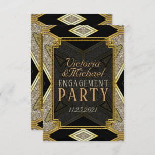 Art Deco Gold Black Engagement Invitation