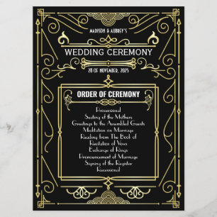 Art Deco Gold Black Entourage Order of Ceremony Programme