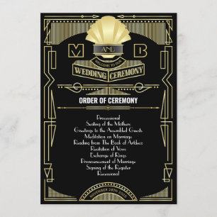 Art Deco Gold Black Entourage Order of Ceremony Programme