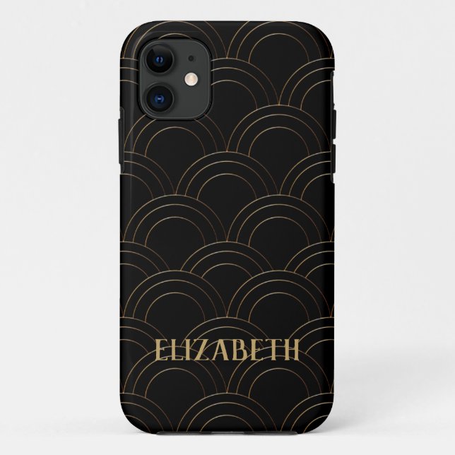Art Deco Gold Black Name Personalised Case-Mate iPhone Case (Back)