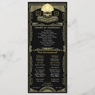 Art Deco Gold Black Order of Ceremony Entourage Programme