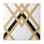 Art Deco Gold Black Seamless Geometric White Tile<br><div class="desc">Crisp art deco style gold and black geometric detail ornament decorative ceramic tile with a white background. Please note that gold is a mustard yellow flat colour print and is not an actual gold colour. Crisp and original design, perfect for modern or art deco vintage style interior, this is a...</div>