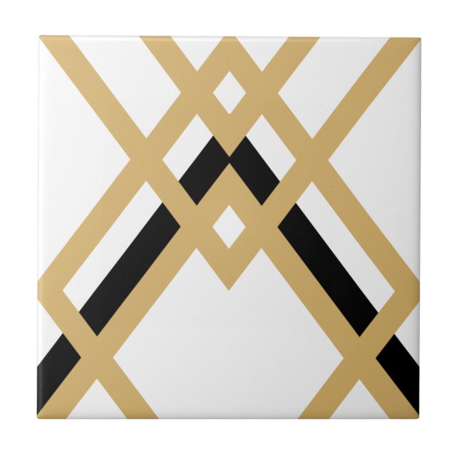 Art Deco Gold Black Seamless Geometric White Tile (Front)