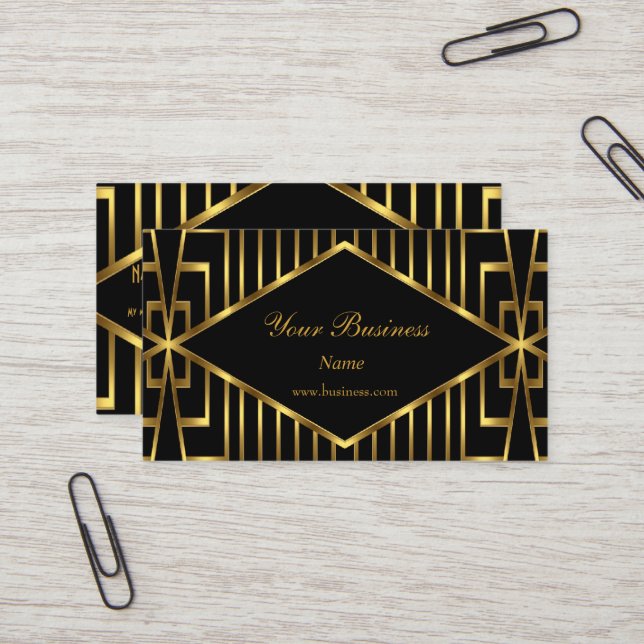 Art Deco Gold Black Stripe Elegant Classy 2 Business Card (Front/Back In Situ)