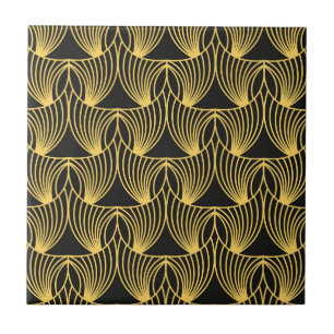 Art Deco gold black tiled pattern Tile
