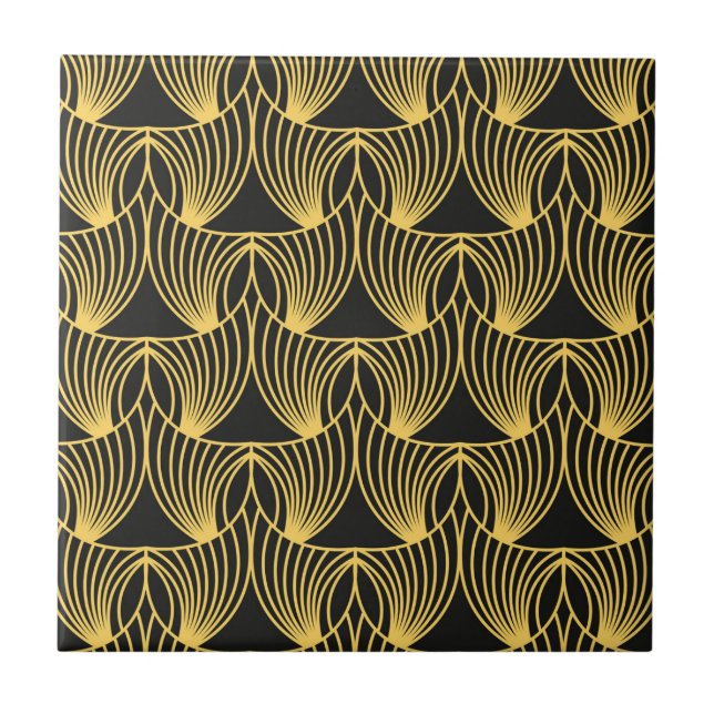 Art Deco gold black tiled pattern Tile (Front)