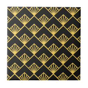 Art Deco gold black tiled pattern  Tile