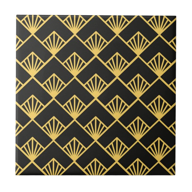 Art Deco gold black tiled pattern  Tile (Front)
