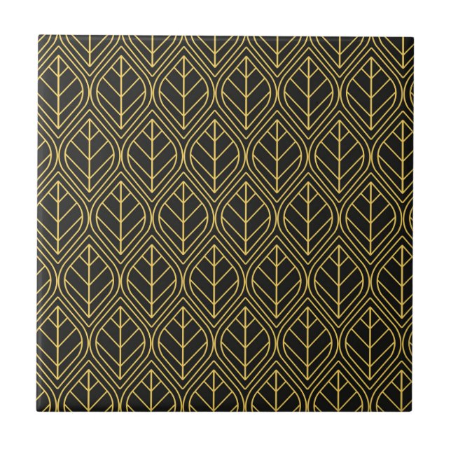 Art Deco gold black tiled pattern Tile (Front)