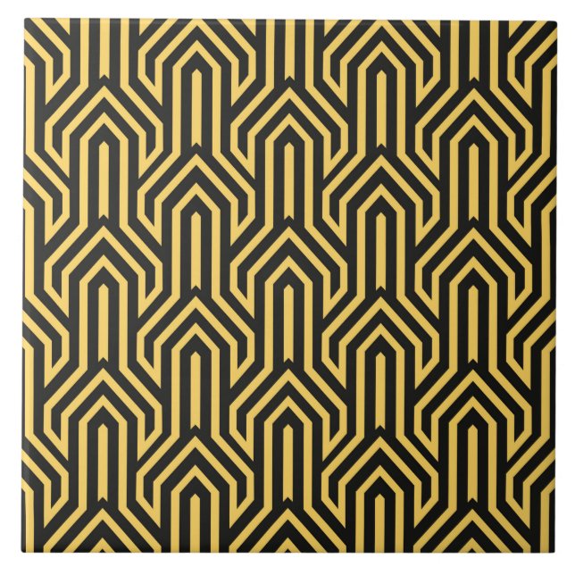 Art Deco gold black tiled pattern  Tile (Front)