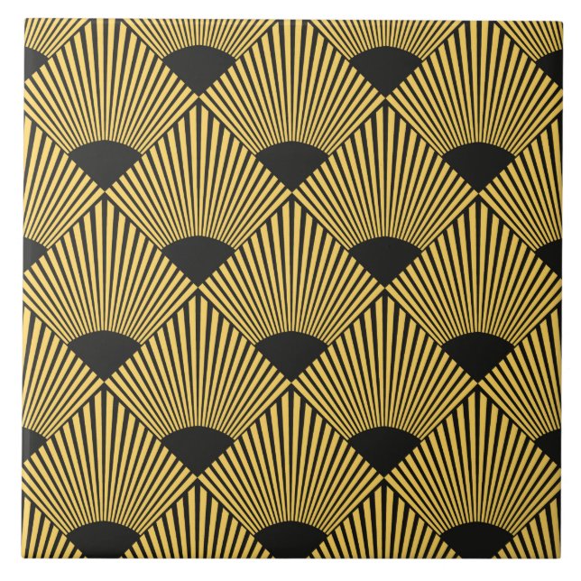 Art Deco gold black tiled pattern  Tile (Front)