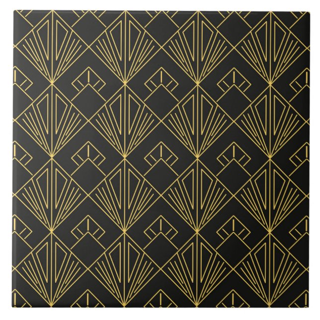 Art Deco gold black tiled pattern  Tile (Front)