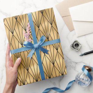 Art deco gold black tiled pattern wrapping paper