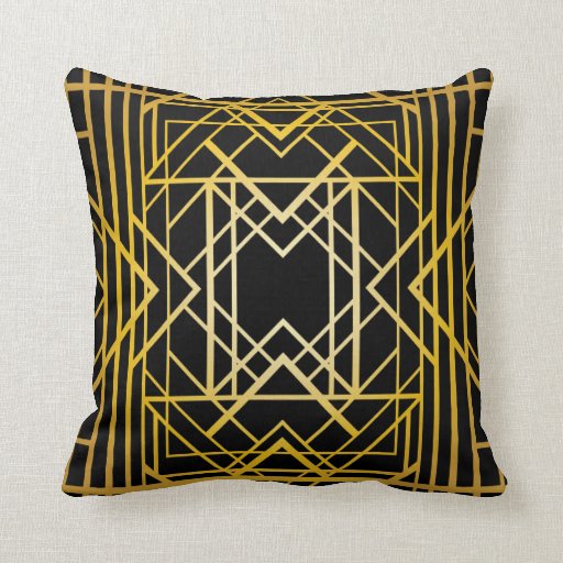 Image of art deco,gold,black,vintage,retro,elegant,chic,tre Cushion
