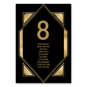 Art Deco Gold Black Wedding Guest Names Table Number