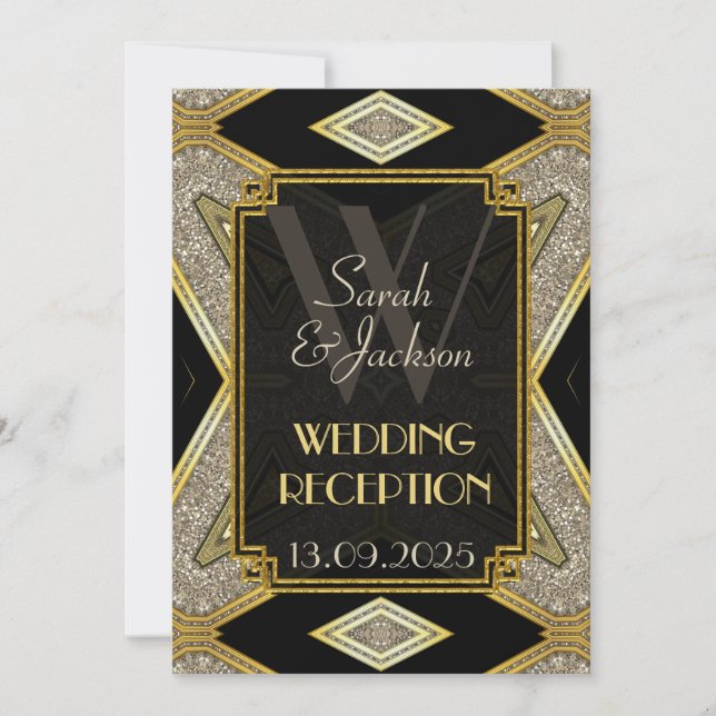 Art Deco Gold Black Wedding Reception Invitations (Front)
