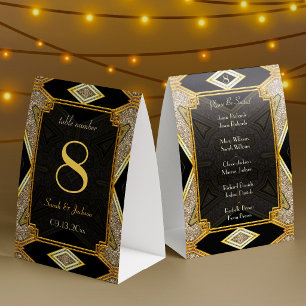 Art Deco Gold Black Wedding Table Number & Names