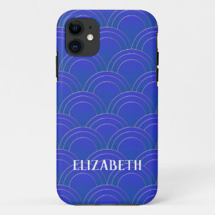 Art Deco Gold Blue Name Personalised iPhone 11 Case