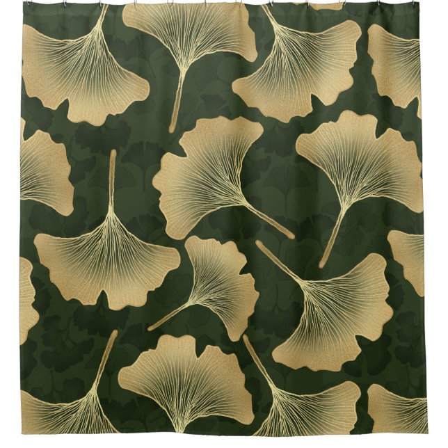 Art Deco Gold Botanical Pattern Shower Curtain (Front)