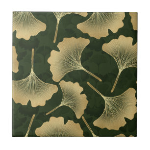 Art Deco Gold Botanical Pattern Tile
