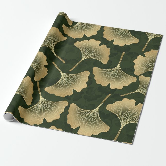 Art Deco Gold Botanical Pattern Wrapping Paper (Unrolled)
