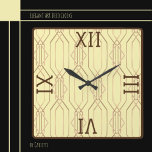Art Deco Gold, Buttercream, Dark Brown Square Wall Clock<br><div class="desc">Elegant Art Deco Gold backed in Buttercream with Dark Brown Roman Numeral Numbers and Trim.  Great for entry halls,  dining,  living areas and more.  Available in various colours.</div>