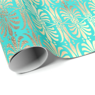 Art Deco Gold Champaigne Mint Green Ocean Wrapping Paper