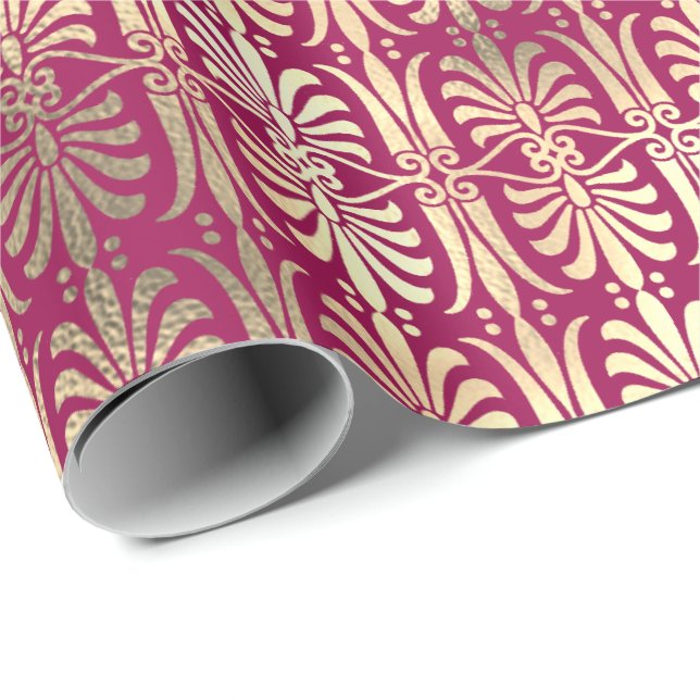 Art Deco Gold Champaigne Pink Peony Raspberry Wrapping Paper (Roll Corner)