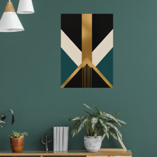 Art Deco Gold Cross Poster Black Teal Geometric